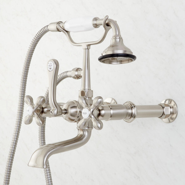 Signature Hardware Telephone Style Wall Mounted Tub Faucet with Cross ...